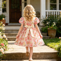 Girls' summer new sweet floral print bubble sleeve dress - perfect for girls' birthday parties - french style cross-border fashion