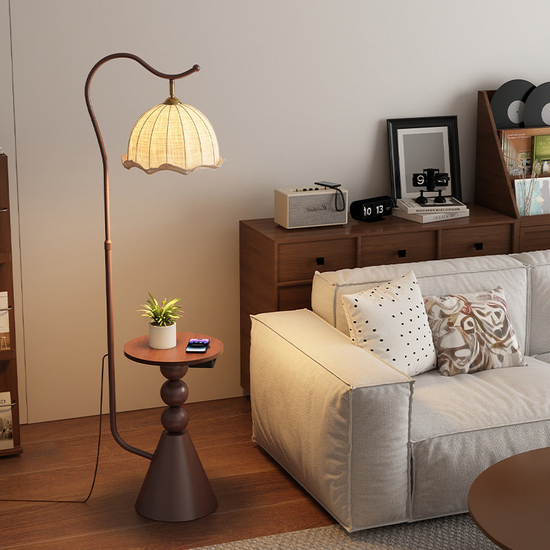Living room floor lamp, high-end light luxury style shelf next to the sofa, american retro bedroom bedside counter lamp all in one