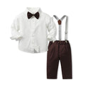New british style boys' spring outfit: long-sleeved white shirt and suspender pants formal set - spring new arrivals for boys' clothing