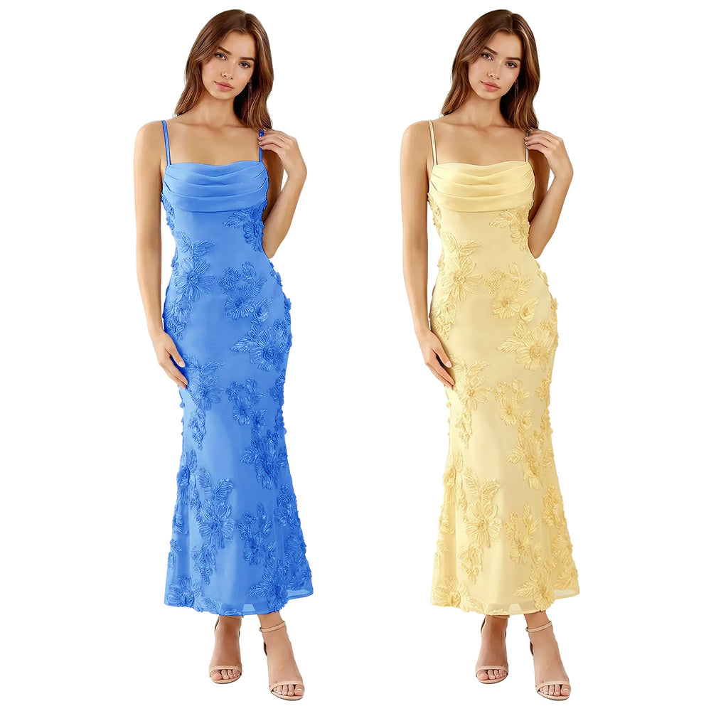 C7752 cross-border    new women's french style camisole dress with 3d floral appliqué