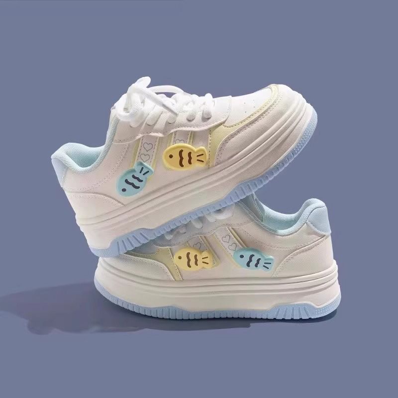 Girls' white sneakers : new spring/autumn collection, versatile casual student platform sneakers, trendy ins style