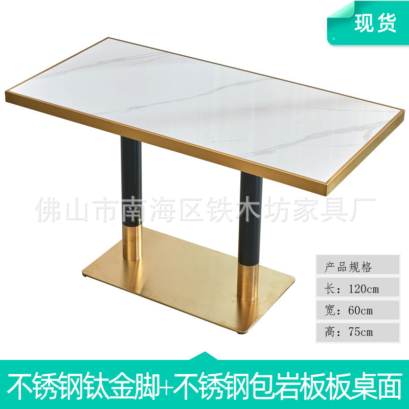Customized commercial slate dining table simple table bar milk tea fast food restaurant canteen rectangular table apartment negotiation table and chairs
