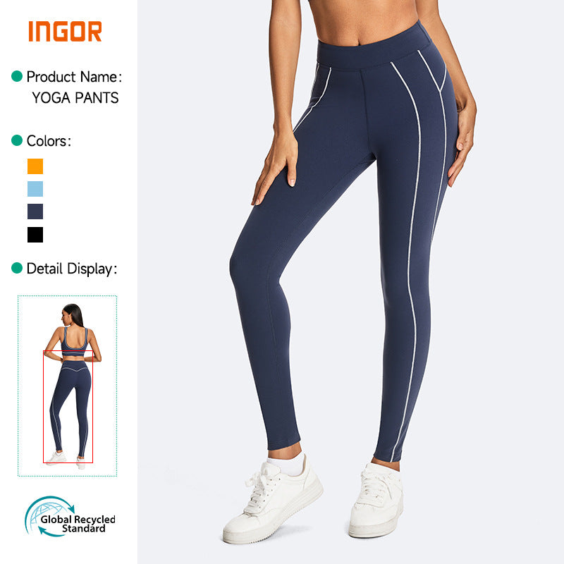 color block eco-friendly yoga pants - high waist, quick-dry, compression leggings for outdoor cycling, sports, fitness, and running