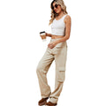 American retro european and american cross-border  new washed semi-elastic multi-pocket denim workwear casual pants for women