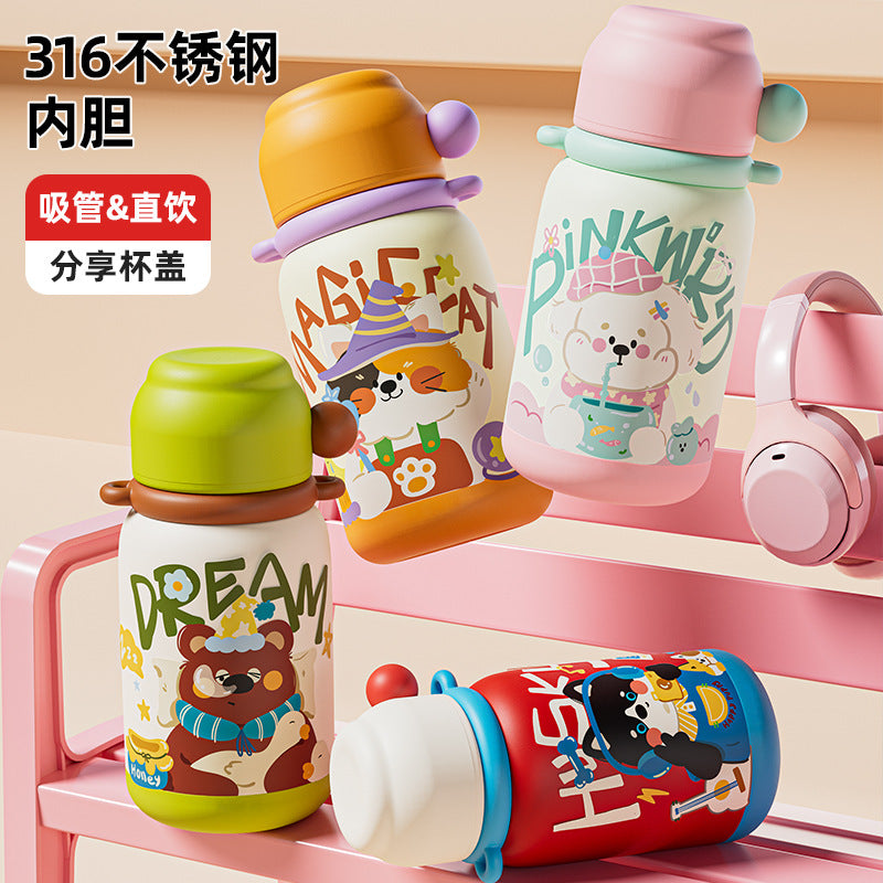 High-style 316 stainless steel insulated tumbler featuring cute graffiti and fun cartoon designs. perfect for kids, this portable outdoor water bottle keeps drinks hot or cold