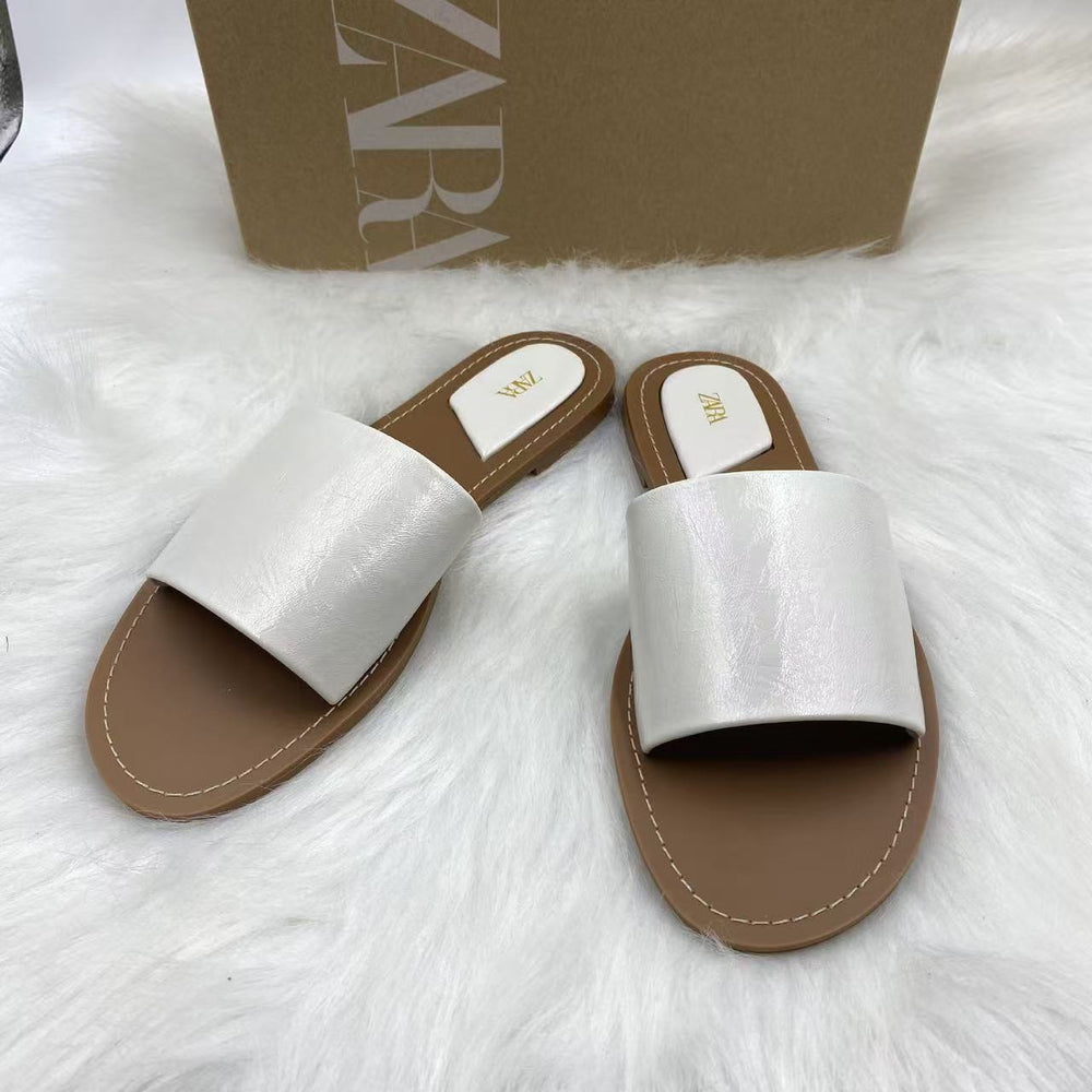 Za's new product 2025autumfashioneasiest for matchexport original single women's shoes single color elegant one-piece slippers breathable flats shoes
