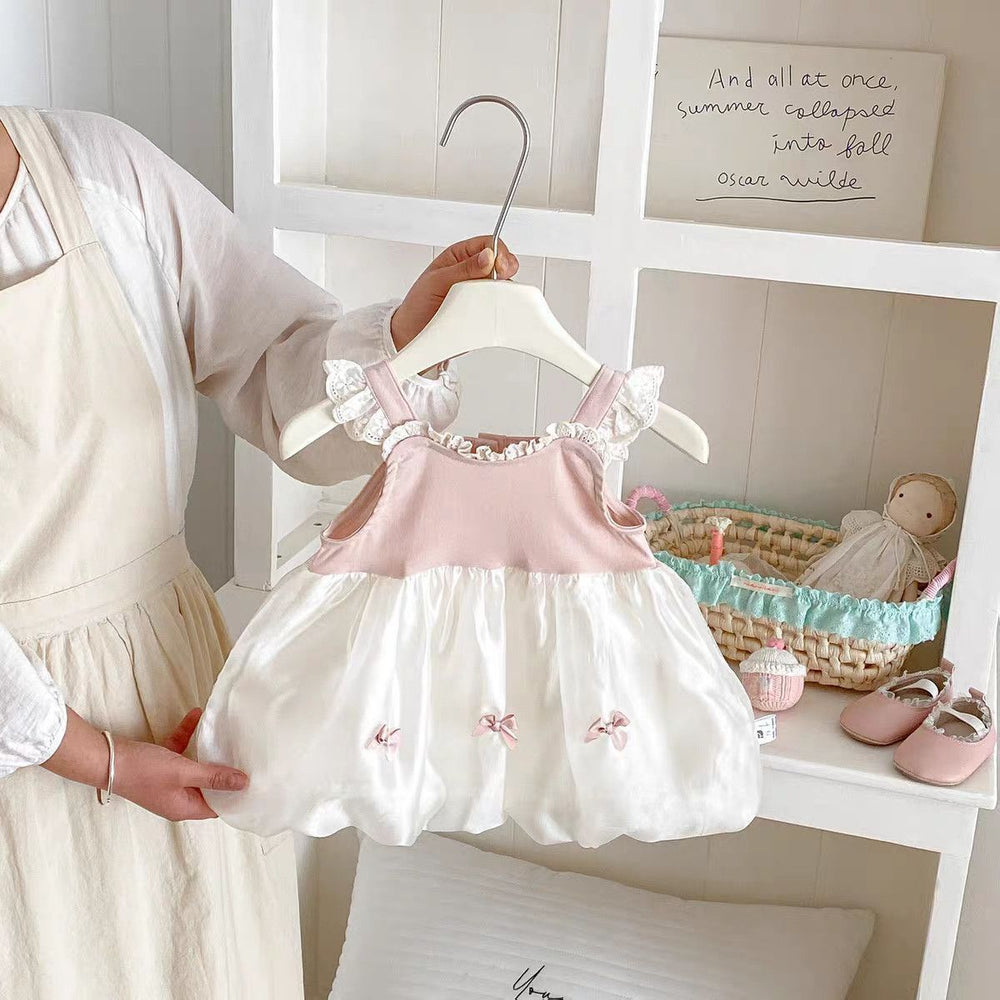 Baby girl summer new sweet lace trim camisole first birthday dress princess bowknot tutu dress