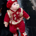 Winter clothes for full moon, 100 days, first birthday dress, red baby new year greetings, festive jumpsuit, baby thickened new year climbing suit