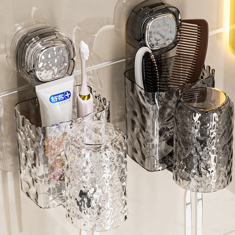 Suction cup toothbrush rack mouthwash cup punch-free wall-mounted bathroom wall-mounted toothbrush cup toothbrush holder storage box
