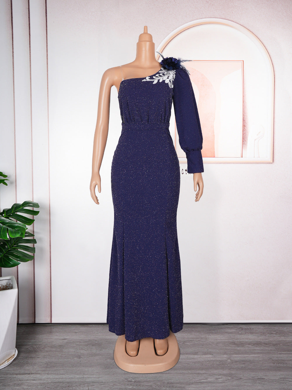 new year's eve bridesmaid dress train evening gown african women's one shoulder long skirt  dress