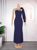 new year's eve bridesmaid dress train evening gown african women's one shoulder long skirt  dress