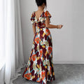 new fashion european and american style printed pleated maxi dress