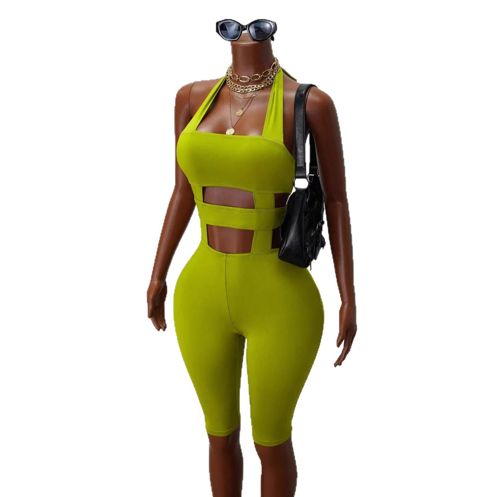 new solid color bodysuit - slim fit activewear, casual halter neck, open back jumpsuit - fashionable and high-end
