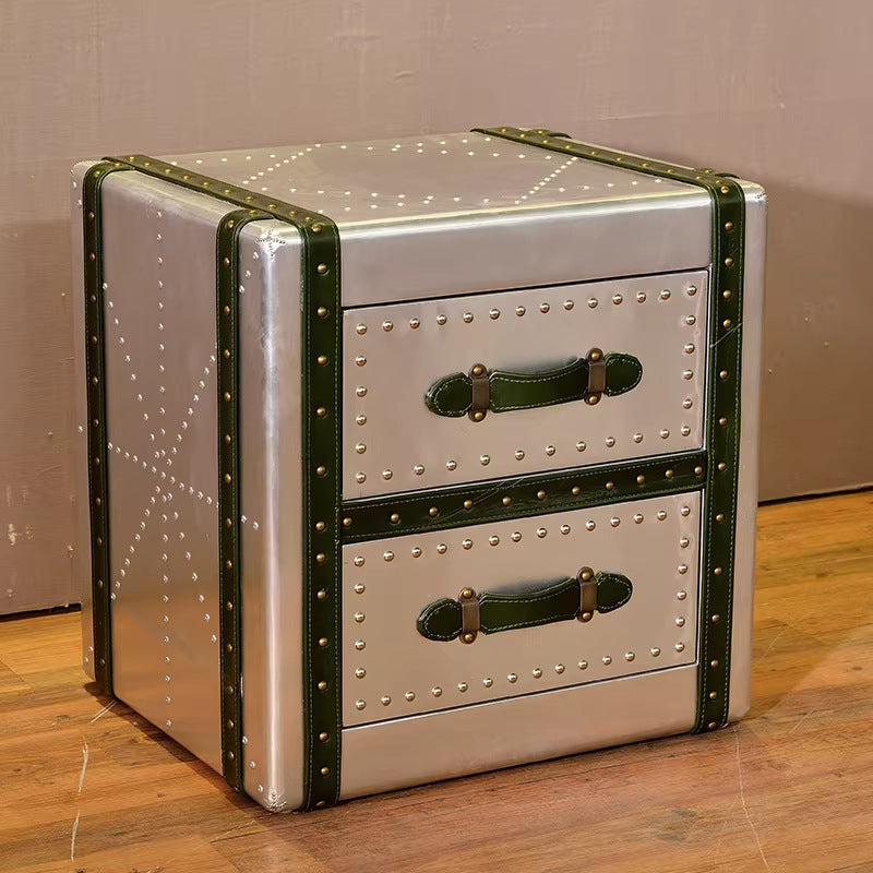 Side table cabinet whiskey cigar bar wine cabinet oil wax leather bedside table metal aviation aluminum leather small apartment movable