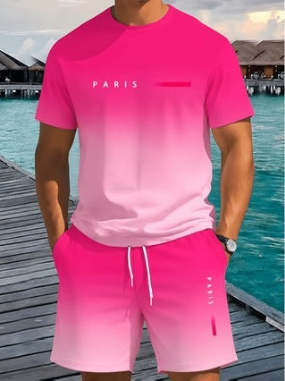 Summer new 3d print fashion trend mesh trendy cool short sleeve shorts t-shirt set - direct from european and american factories