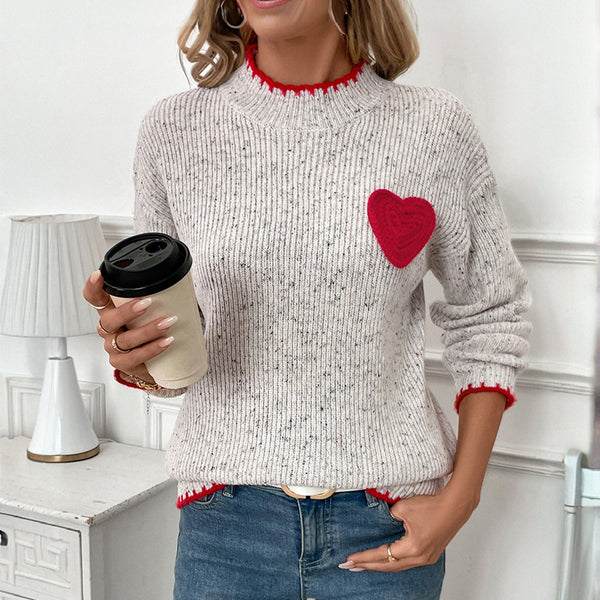 popular European and American Valentine's Day autumn and winter dating casual sweet age-reducing girl wind semi-turtleneck love sweater