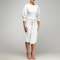 Amazon new arrivalsummer round neck pure color hip-covering pleated ol tongle fashionelegant pencil skirt africandress