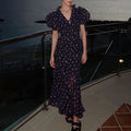 women's summer new arrivals:  cross-border fashion - elegant printed v-neck dress with ruffle trim