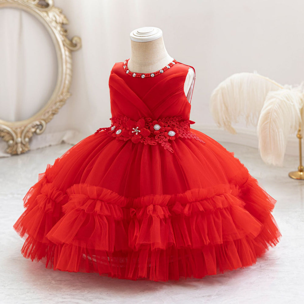 Exportnew arrival female flower girl evening dress tutu cake princess dress first birthday dress baby dress