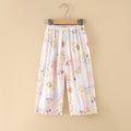 Girls' rayon summer lightweight pajama pants - cartoon print, loose fit, breathable, can be worn outdoors, cropped length