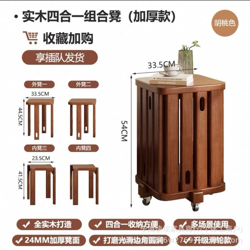 Solid wood stool for home stackable bench tall round stool stacking stool restaurant stacking guest spare dining chair combination stool