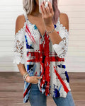 new spring/summer cross-border women's fashion: european and american style export top - camisole with cutout lace sleeves, knitted t-shirt for women