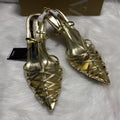 Za's 2025 summer new collection: trendy runway-ready electroplated stiletto heels with minimalist open-toe design and buckle strap detail
