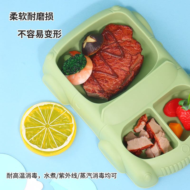Factory new product baby silicone dinner plate large suction cup tableware set 8-piece set cartoon children's car silicone dinner plate