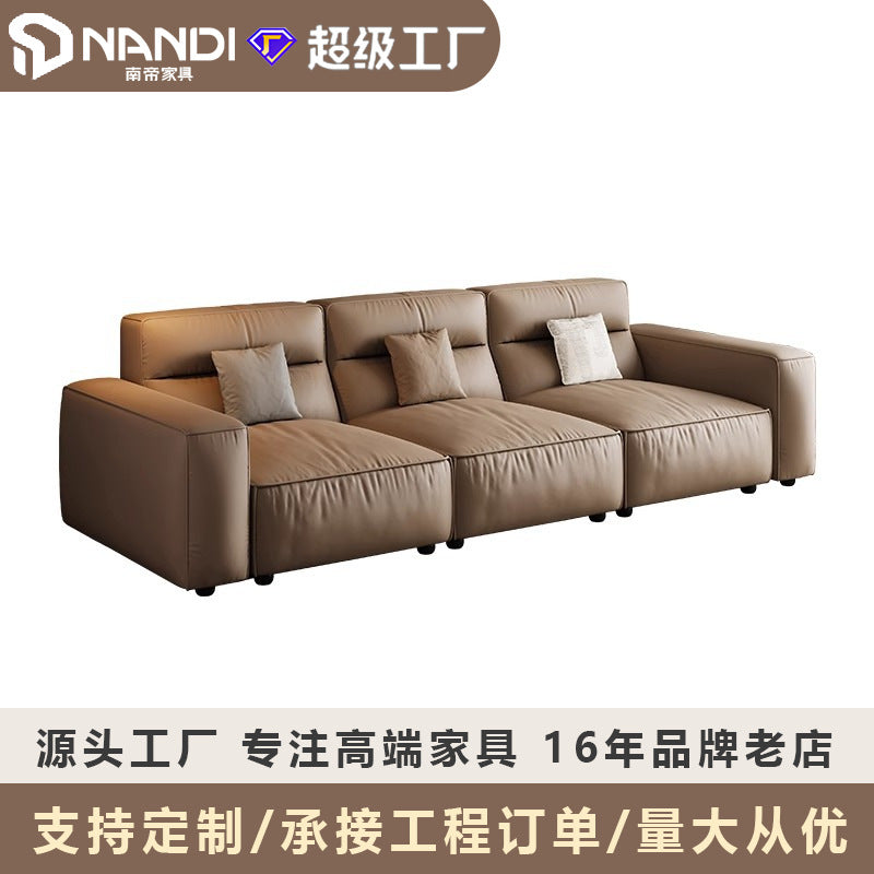 8000 square meters factory genuine leather sofa small apartment modern casual living room straight row high back tofu block sofa