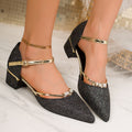 2026new arrivalaccessible luxury rhinestone pointed thick heel sandals women's eleganteasiest for matchtie back high heels pointed toe