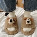 New cartoon puppy fuzzy slippers - stylish women's outdoor wear, cute home casual korean style cotton slippers, winter fuzzy shoes for going out
