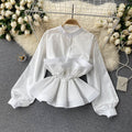 Long sleeves shirt for women sense of designniche style stereo pleated ruffles waist slimming lookeleganteasiest for match spring clothingtops for women