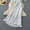 French riviera v-neck lace top & high-waisted midi skirt set - effortless summer chic