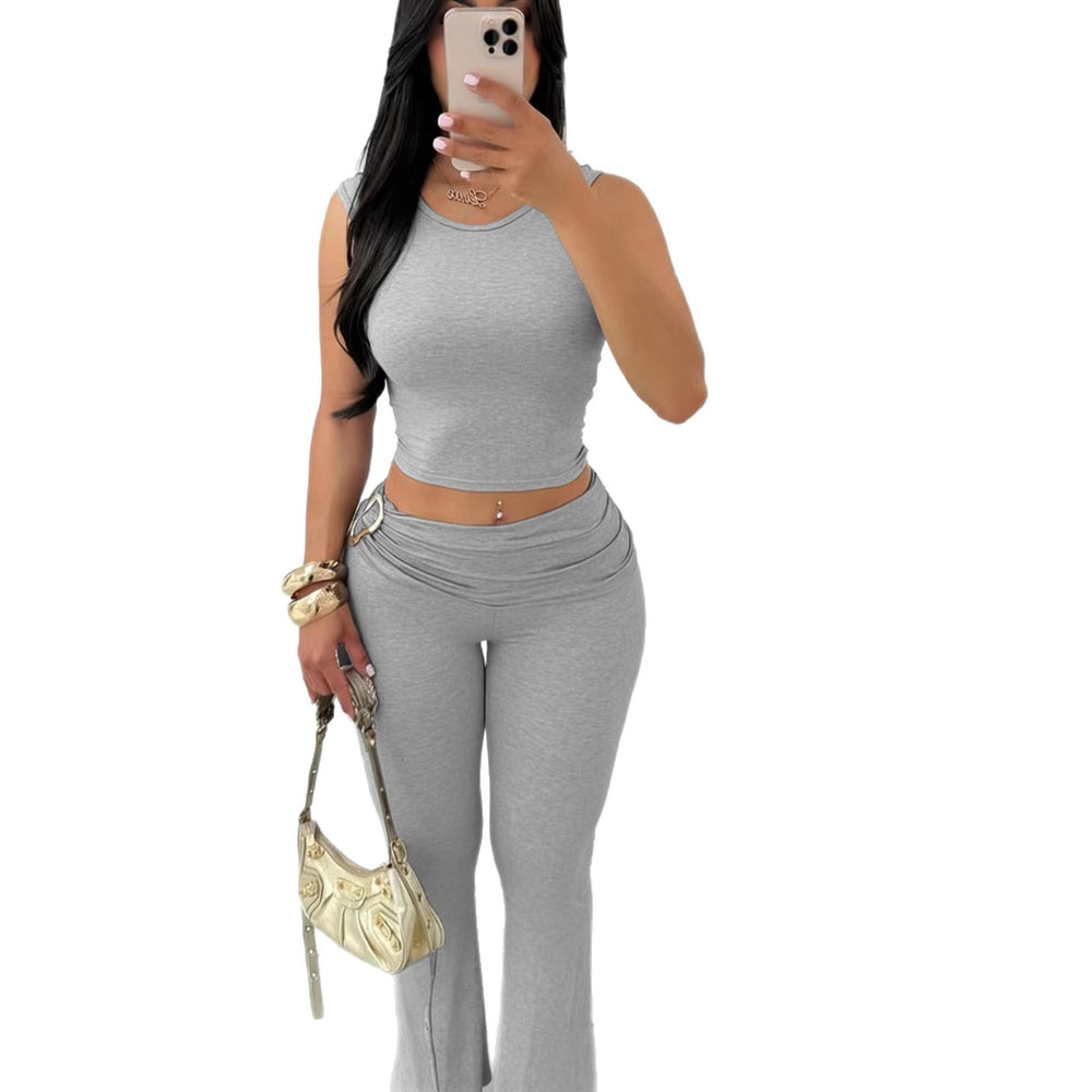 summer new arrivals:  european & american style women's crop top sleeveless bodysuit and bodycon leggings set