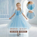 Frozen-themed cosplay costume for girls: princess dress with sequined cape, tulle train, and puffy flower girl skirt