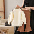 Girls' knit sweater set -  fall/winter collection - pullover top with round neck, faux two-piece knit sweater, and flare pants two-piece set