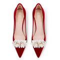 2024 spring/autumn new women's pointed-toe stiletto heels, beaded suede sweet formal party dress shoes, elegant wedding shoes for women