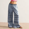 Fashionjeans women's elastic drawstring waist hair patchwork lotus leaf loose pants washed thin casual denim pants