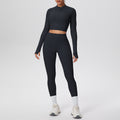 Cropped zip-up yoga set: high-waisted, butt-lifting leggings with pockets - perfect for running, fitness, and casual wear