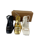 Za2023 autumn new collection: square-toe, g-shaped rhinestone buckle, gold chunky heel, fashionable women's export sandals & high heels