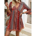 Lace-trimmed cross-border independent station summer european and american style new v-neck printed casual maxi dress