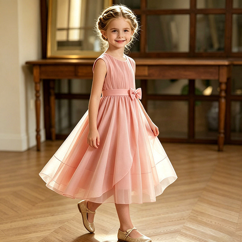 Girls' chiffon a-line dress - casual, slim-fit, perfect for everyday wear and vacation. ready-to-ship, cross-border e-commerce, children's clothing