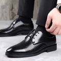 Men's leather dress shoes - summer business casual, genuine leather, british style, black, soft sole, perforated, breathable, and lightweight