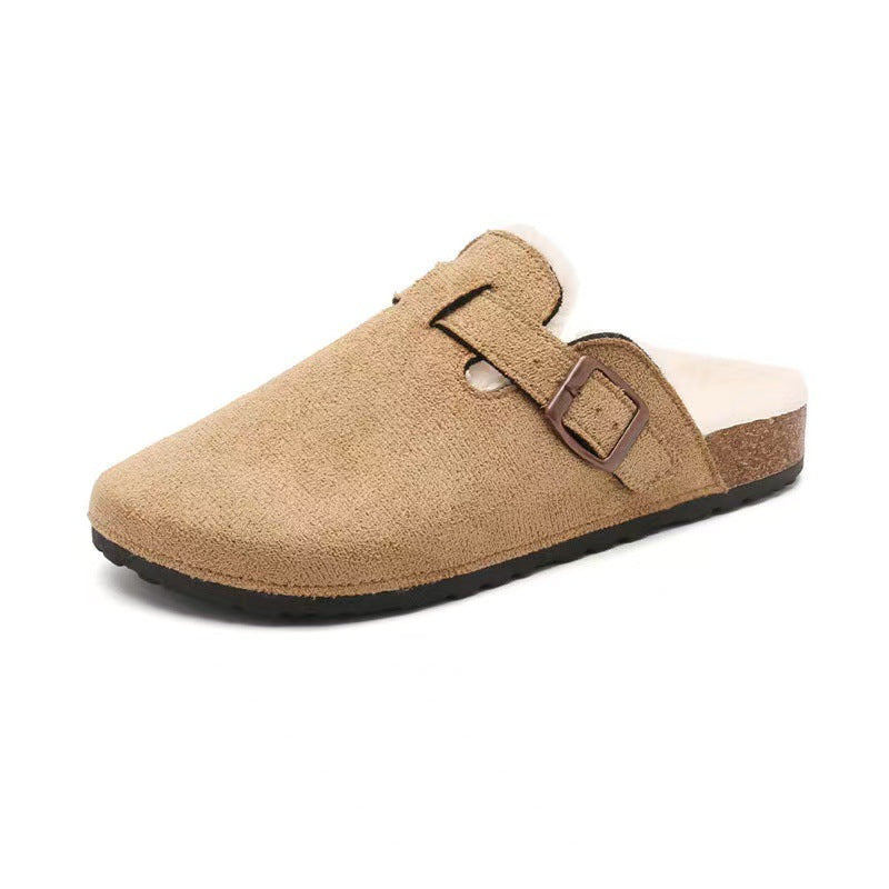 Fleece-lined boken shoes for women 2025new arrivalwinter outdoor heattech fur shoes thick solenon-slip toe cotton slippers wholesale