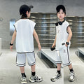 Kids' boys' summer outfit set  new style: trendy, stylish, lightweight, and cool short-sleeve and long-pant set for summer