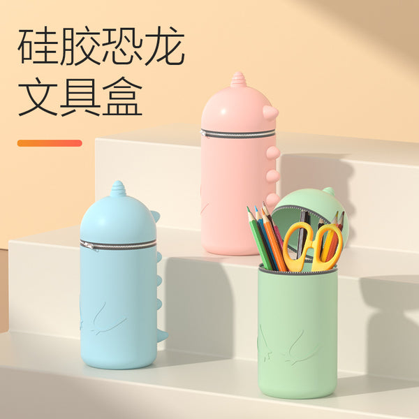 dinosaur silicone pencil case, student pencil stationery case, high-value large-capacity storage bag, silicone pen holder.