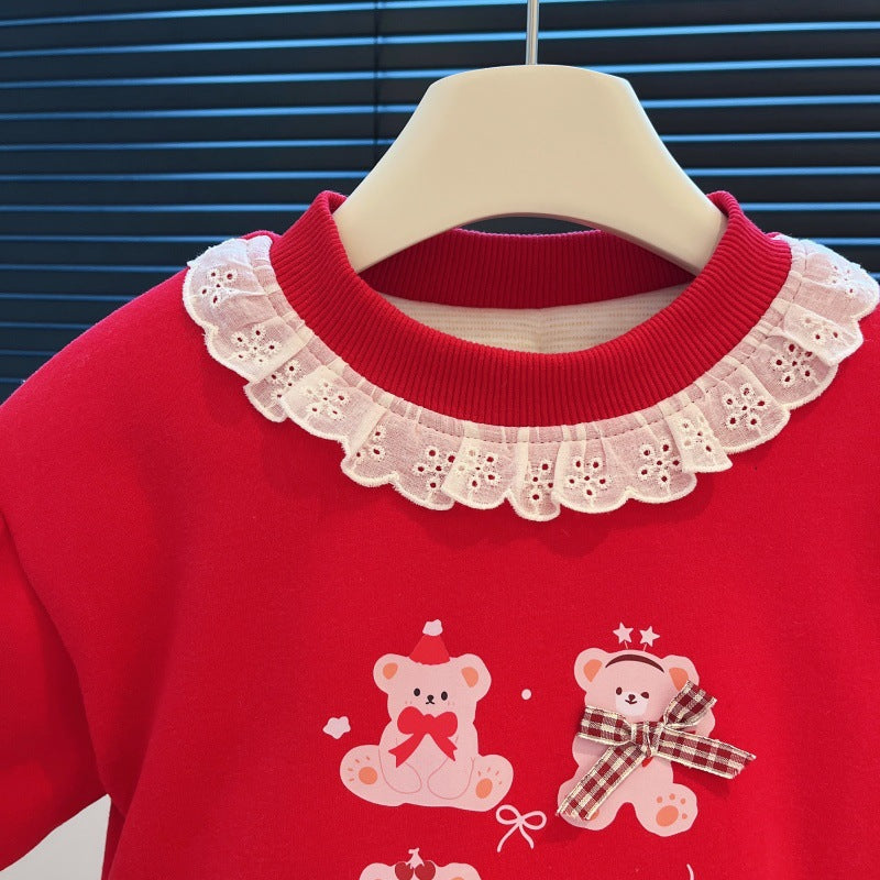 New year's autumn/winter girls' three-layer quilted padded sweatshirt cotton jacket, trendy tops for baby girls, children's clothing, kids' apparel