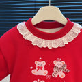 New year's autumn/winter girls' three-layer quilted padded sweatshirt cotton jacket, trendy tops for baby girls, children's clothing, kids' apparel