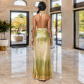 C7721 cross-border   fashion women's summer casual printed v-neck backless dress new
