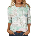 cross-border  women's casual printed crew neck 3/4 sleeve t-shirt top - in stock